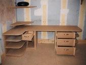 Students workstation desk in MDF with pc enclosure monitor shelf drawers and shelving